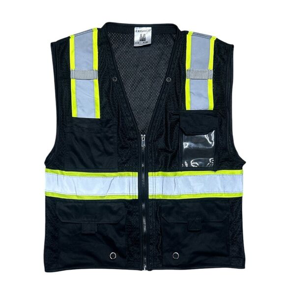 KISHIGO  Hi-Vis Black Safety Vest Men’s Size S/M - Picture 1 of 3